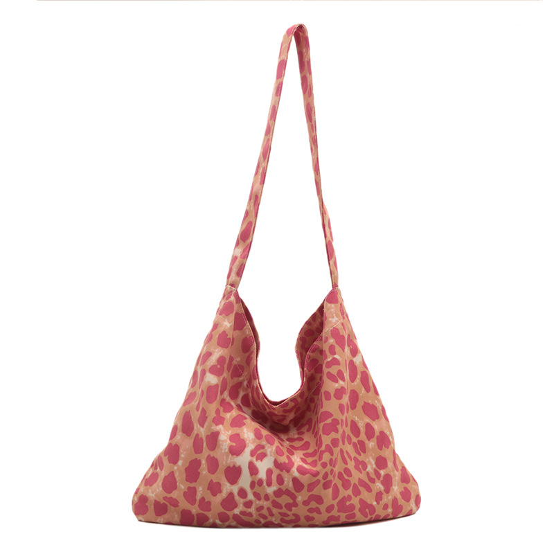 Leopard print canvas bag for women, 2024 new style, trendy Korean college style tote bag, casual large-capacity hand-held shoulder bag Item Picture