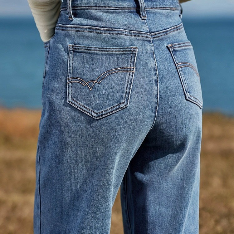 Yinmi Manman straight-leg fleece jeans for women 2024 Autumn New high-waisted, slimming, warm, wide-leg long pants Application Scenario