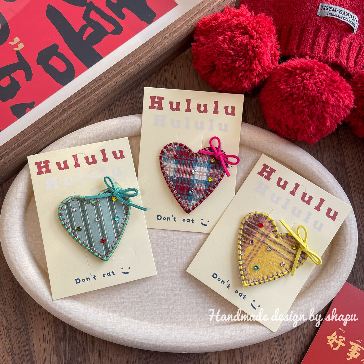 Retro hot diamond checkered heart-shaped BB clip, cute children's hair clip, versatile girl bangs side clip, hair accessory and hairpin details Picture