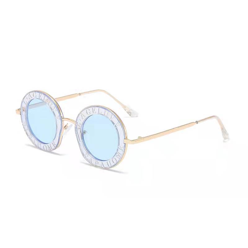 Children's metal round-framed sunglasses, fashionable letter sunglasses, baby, boy and girl photo styling, cross-border best-selling glasses Specification image