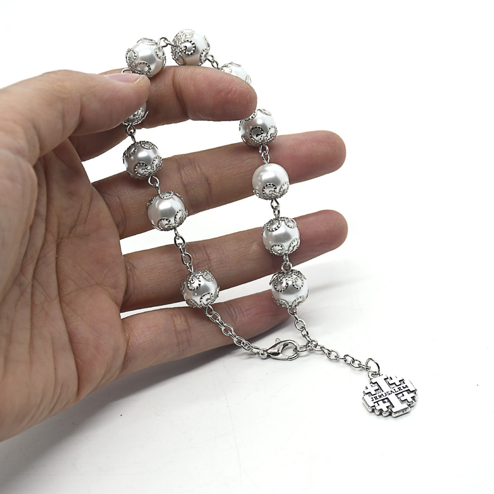 E-commerce foreign trade cross bracelet JERUSALEM 11 prayer beads pearl flower holder bracelet accessory Specification image