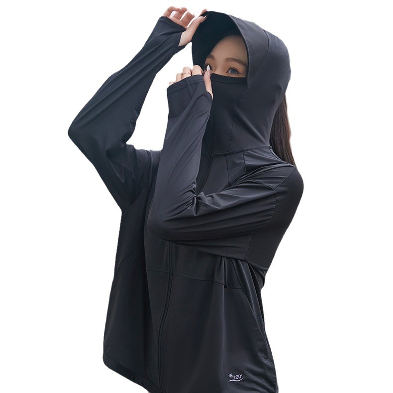2024 New hooded sun-protective clothing for women in summer, upf50+ raw yarn sun-protective clothing, UV protection for outdoor cycling Item Picture