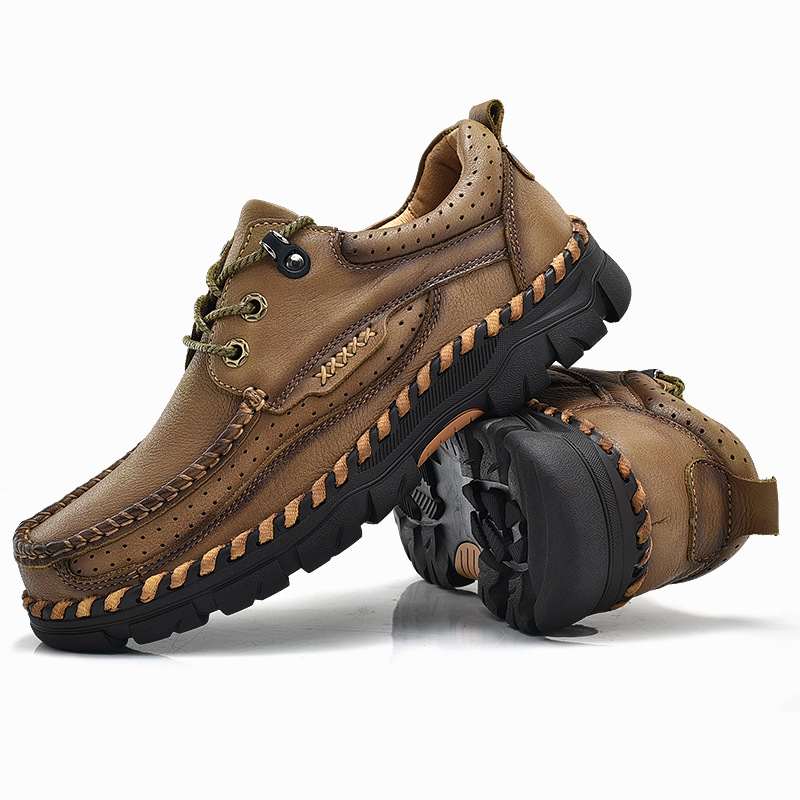 Hecho a mano zapatos de cuero de alta calidad para hombres tendencia nuevo cuero genuino capa de cabeza cuero de vaca casual otoño cabeza redonda transpirable inglés europeo y americano Item Picture