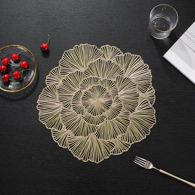 Nordic Light Luxury Pvc Home Dining Mat New Hibiscus Flower Hollowed Out Wash Waterproof Oil Anti-Hot Cup Mat Western Placemat details Picture