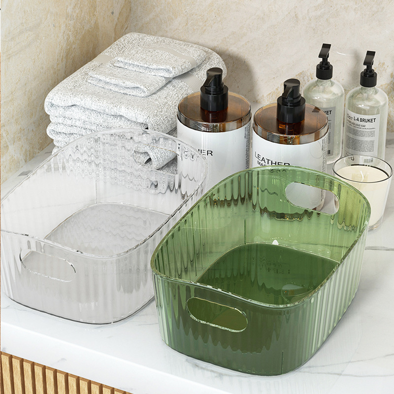 轻奢PET桌面化妆品收纳盒亚克力梳妆台护肤品杂物茶几零食收纳筐