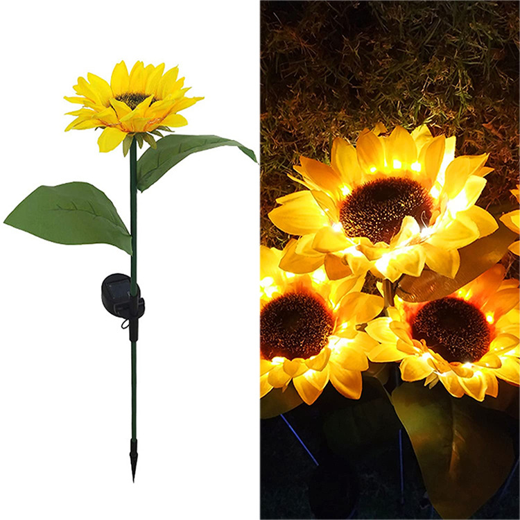 Outdoor solar sunflower 10LED ground-insertion simulation flower lamp, landscape lamp, courtyard villa garden, lawn lamp details Picture