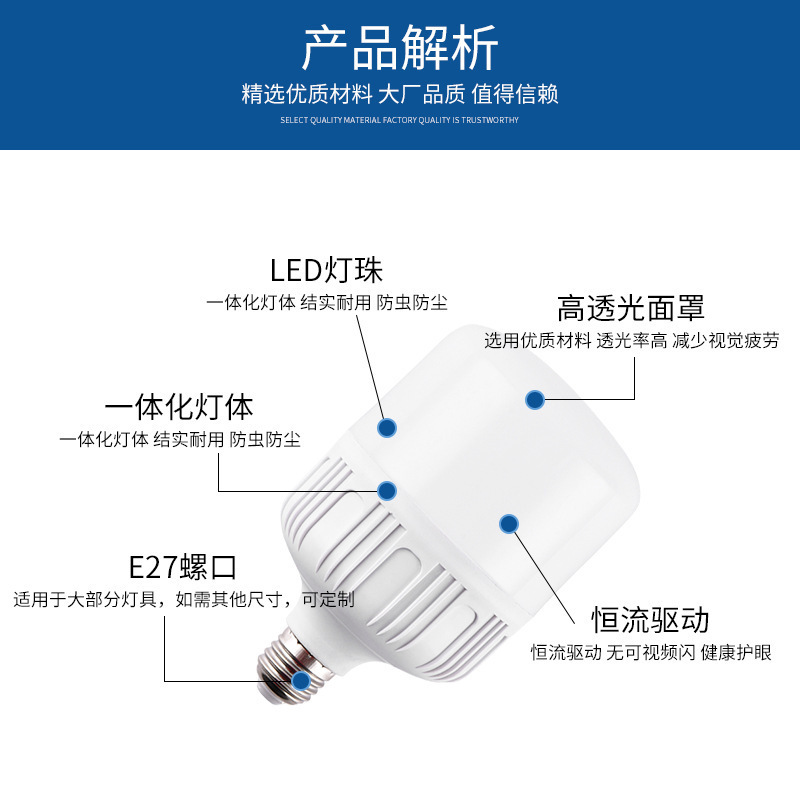 Manufacturers Wholesale Led Bulb Gao Fu Shuai Bulb Lamp High-Power Three-Guard Energy-Saving Lamp E27 Screw Bulb Lamp Specification drawing