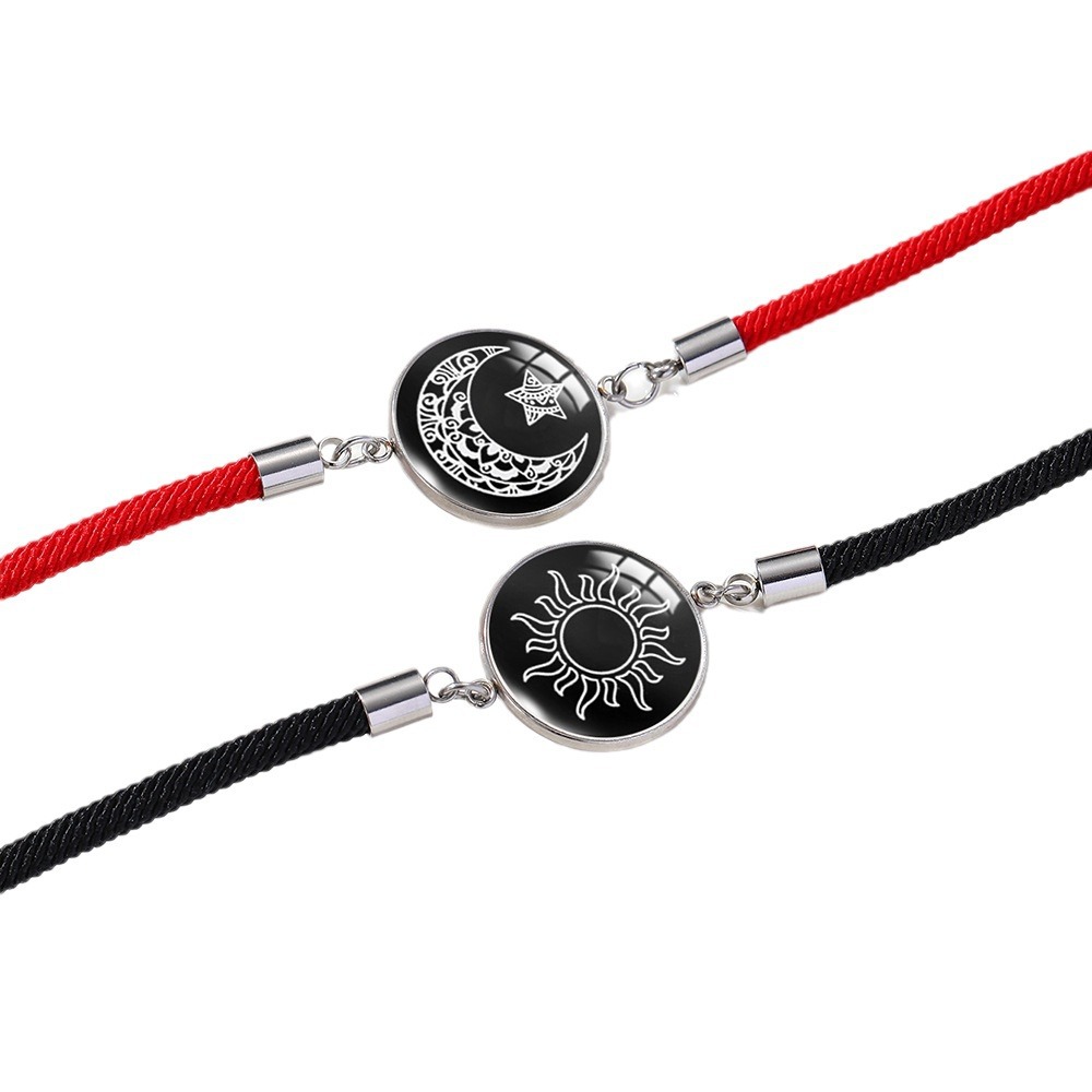 Cross-border 2024 Sun Moon lovers stainless steel time Gemstone woven bracelet Valentine's Day couple bracelet Moon bracelet Item Picture