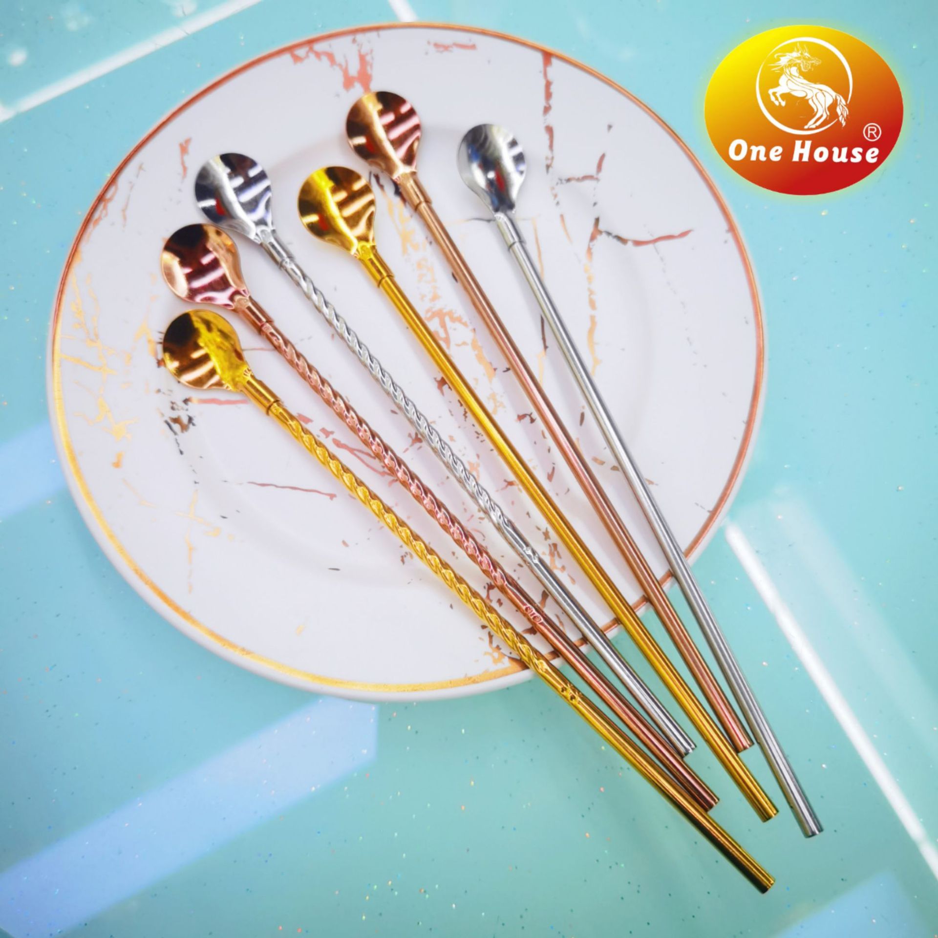 晶致304不锈钢吸管勺食品级创意吸管 高档镀钛彩色奶茶饮料吸管勺