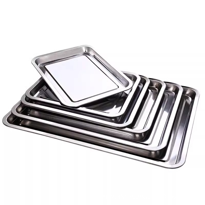 Extra-Thick Stainless Steel Rectangular Tray, Multi-Functional Square Tray, Commercial Stall Barbecue Tray, Dumpling Tray, Cold Dish Tray Item Picture