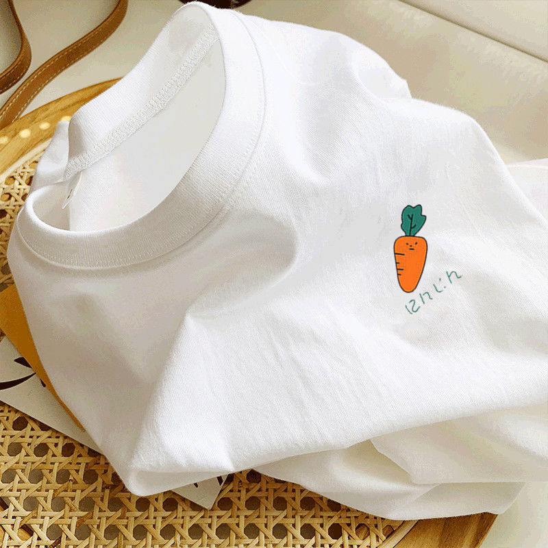 Pure cotton trimmed white T-shirt for women, short-sleeved summer Korean-style round-neck loose base layer T-shirt, half-sleeved top, ins Specification image