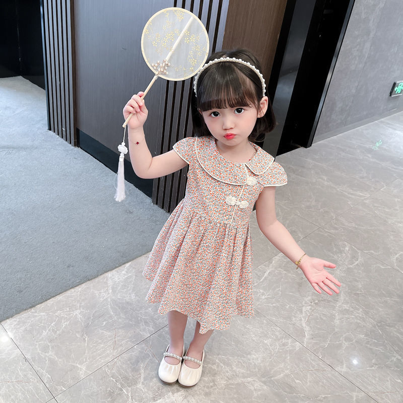 A trendy summer dress with floral prints for girls, a retro summer fashion princess dress for baby girls, and a popular little girl Specification image