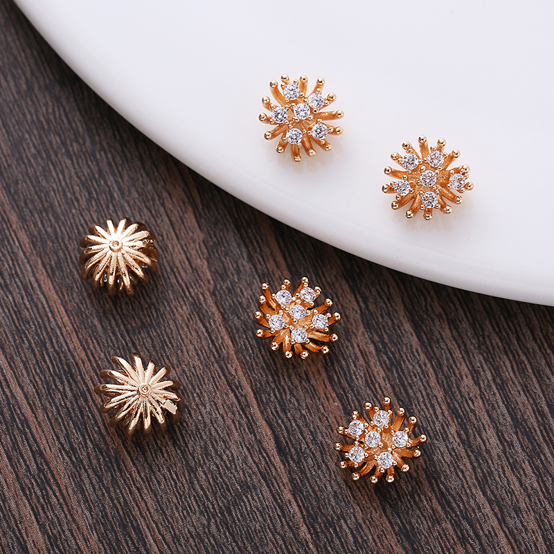 10mm镀金保色锆石花蕊花心花托diy耳环发簪流苏璎珞饰品配件材料产品图