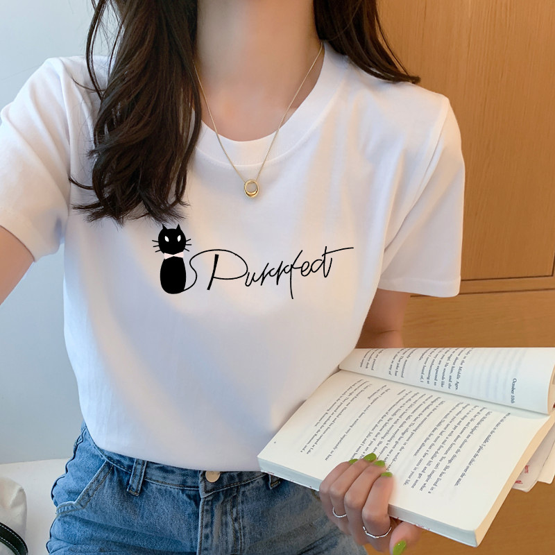 Pure cotton ice silk short-sleeved T-shirt for women's trade 2022 summer Korean style loose, casual and versatile printed ins trend release Item Picture