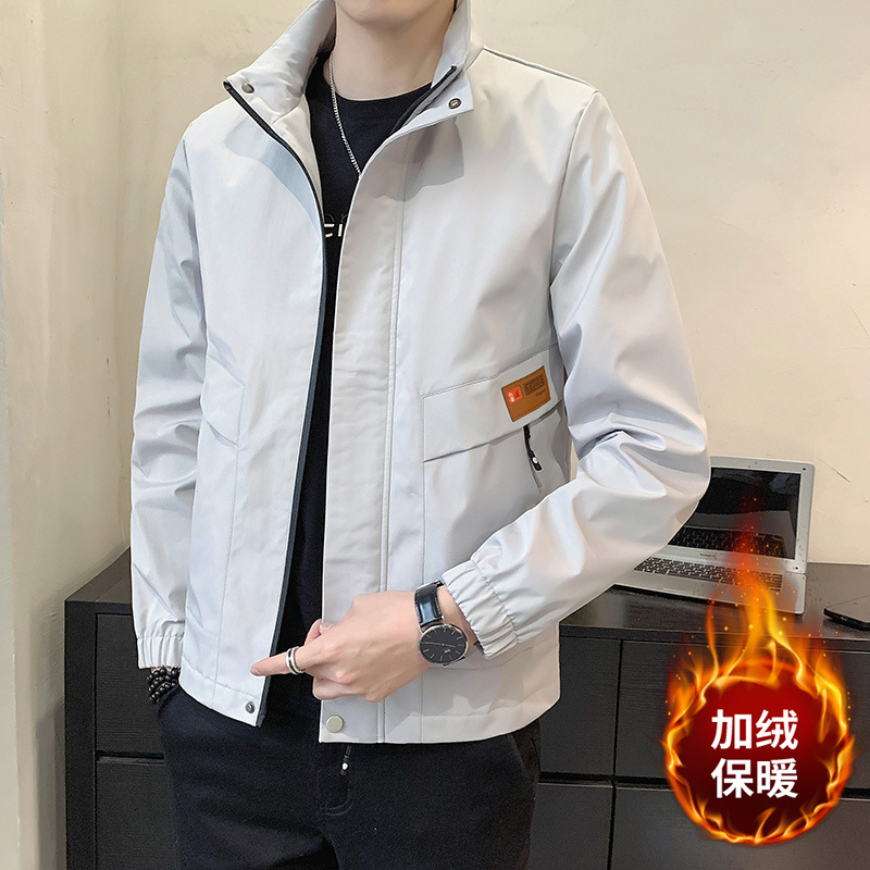 New trendy men's outerwear for autumn and winter, men's stand-up collar casual loose fleece versatile trendy jacket details Picture