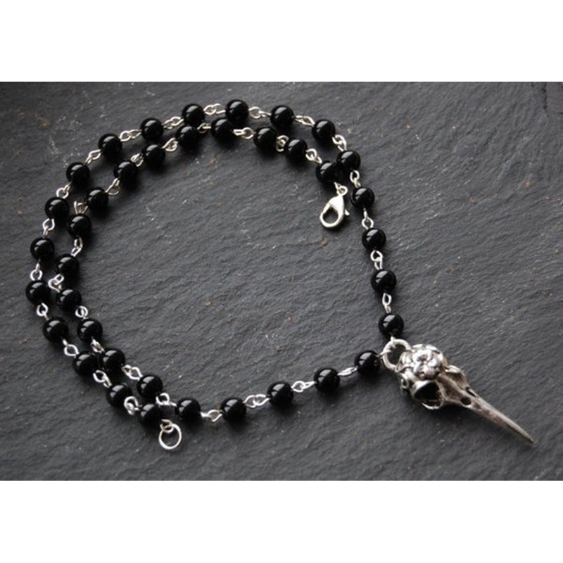 亚马逊跨境 欧美时尚新款饰品  念珠项链 哥特式乌鸦头骨吊坠项链