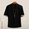 "National Trend 2025 Chinese Style Summer New Men's cotton and linen shirt, button-up stand-up collar casual short-sleeved shirt with new Chinese embroidery. Application Scenario
