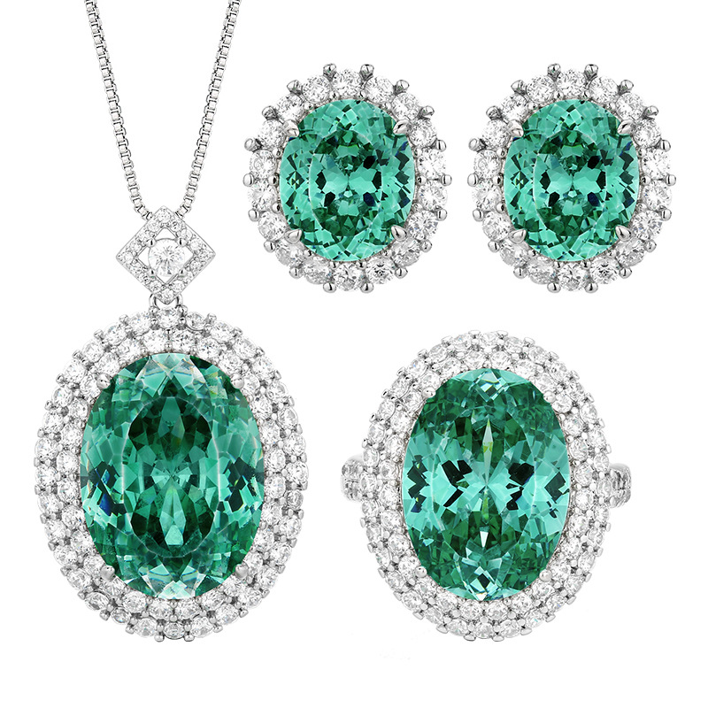 2025 New style Zhuang Shengsheng Jewelry Copper Base Gilded Simulated Bird's Nest Chepara Green Set for Women, 15*20-13*18 Item Picture