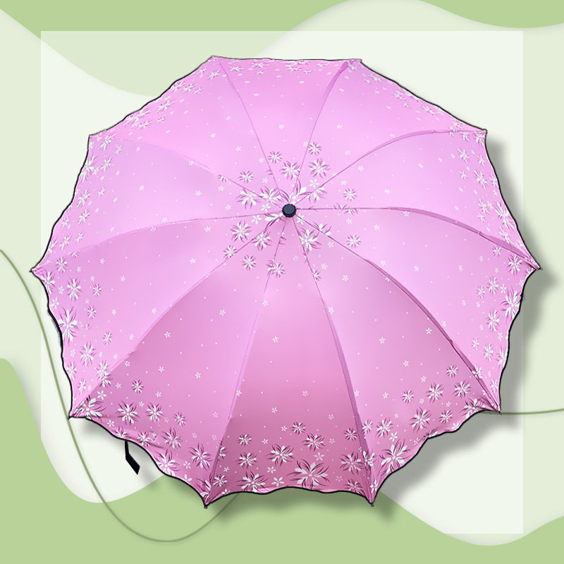 晴雨两用黑胶伞 十骨加大双人遮阳太阳伞 三折叠便携荷叶边雨伞女