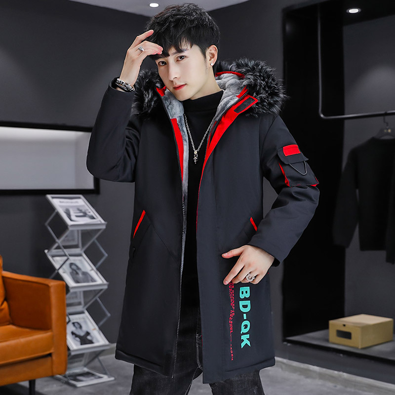 Men's mid-length winter jackets for foreign trade, Korean-style cool winter clothes, thickened cotton-padded jackets with down, trendy cotton-padded clothes