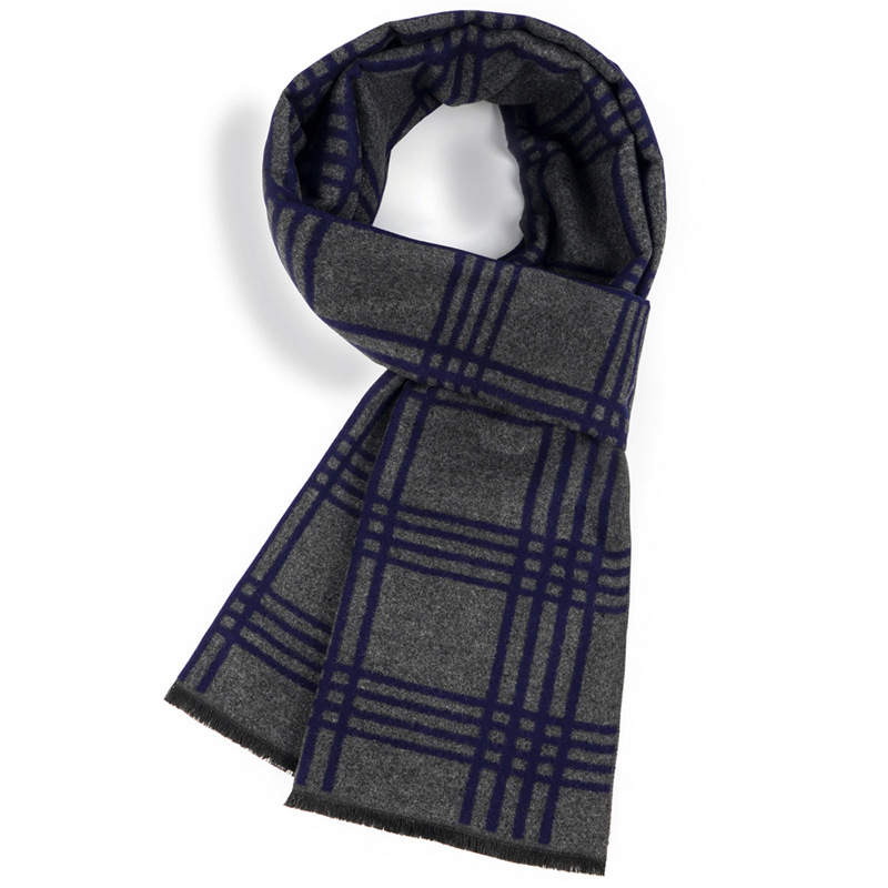 New men's scarf for winter warmth, long style, versatile, simple checkered imitation cashmere, men's export custom factory wholesale Specification image