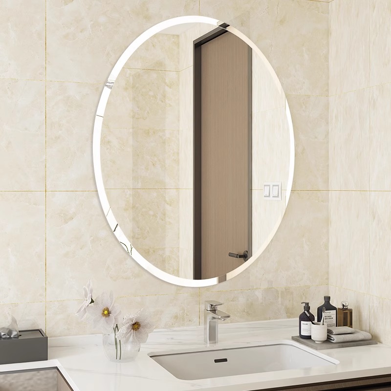 Oval Bathroom Mirror Wall Mounted Self-Adhesive Bathroom Washstand Washbasin Wall Mounted Perforation-Free Lens Wall Mounted details Picture