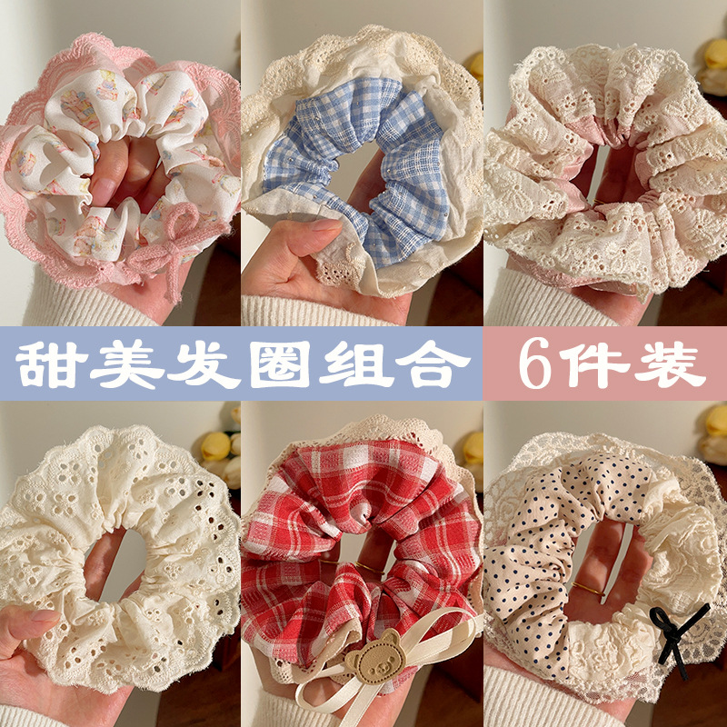 新款芭蕾风大肠发圈高级感蕾丝边头绳甜美少女皮筋蝴蝶结发饰批发细节图