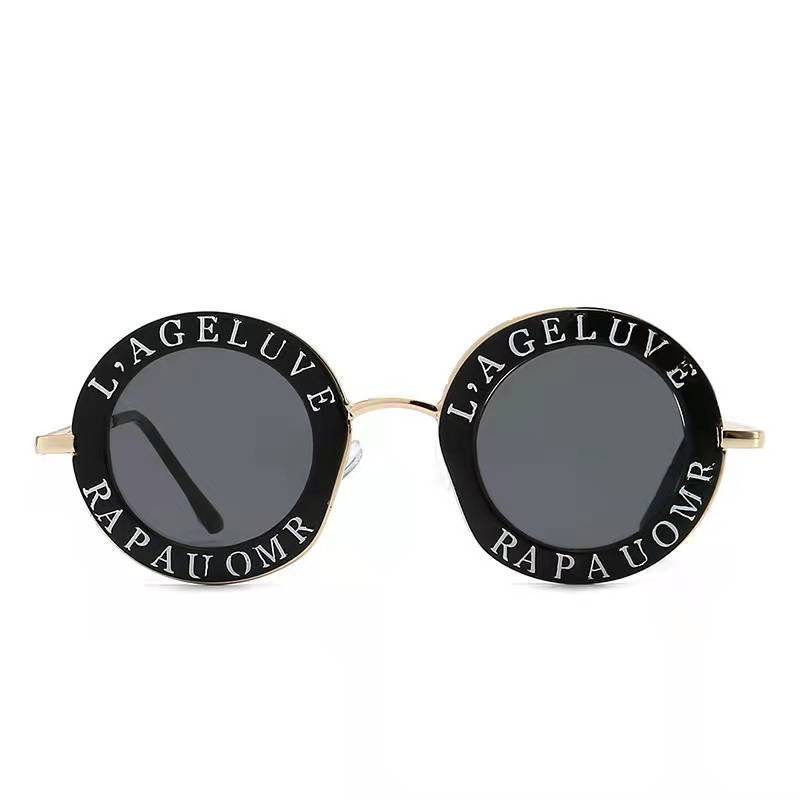 Children's metal round-framed sunglasses, fashionable letter sunglasses, baby, boy and girl photo styling, cross-border best-selling glasses details Picture