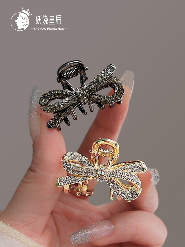 French style rhine-diamond bow hair grab back of head Shark clip Medium clip delicate grab clip hair accessories wholesale details Picture