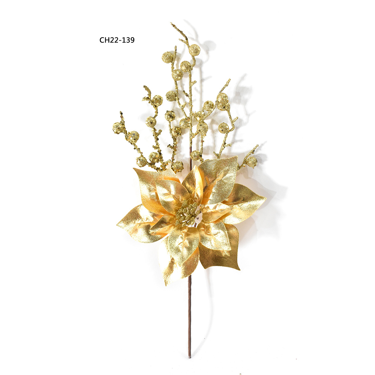 Amazon explosion Christmas decoration dried flower simulation flower fake flower hanging decoration Christmas tree decoration red fruit pine needle gold powder insert red fruit insert artificial flower decoration manufacturers wholesale Specification drawing