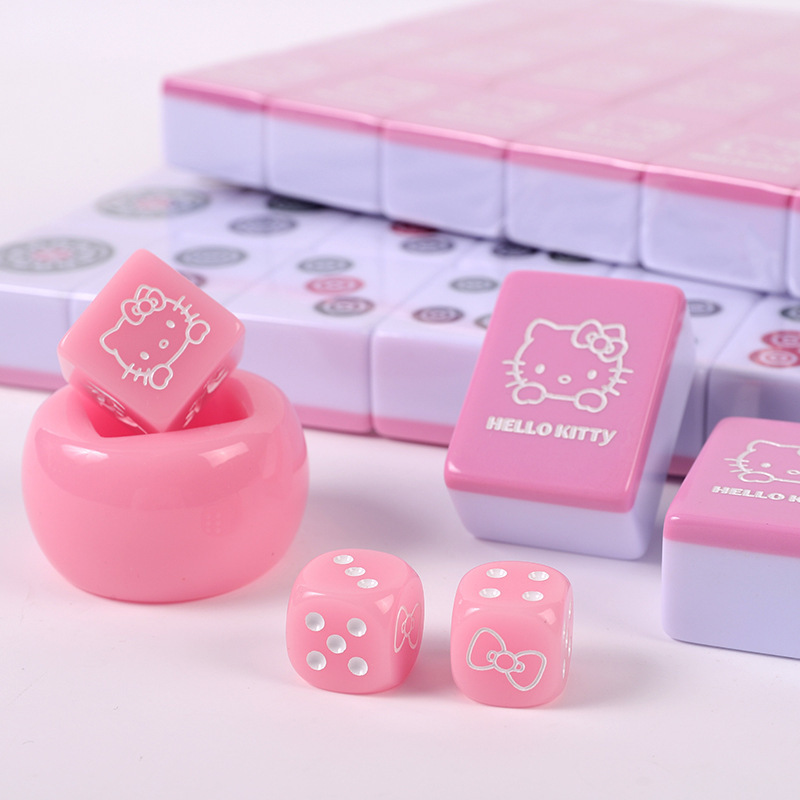 HelloKitty officially authorized Melamine Mahjong tiles with cute cartoon patterns engraved on the back aluminum alloy set, the same style as Xiaohongshu, available in stock at 40# and 42# Item Picture