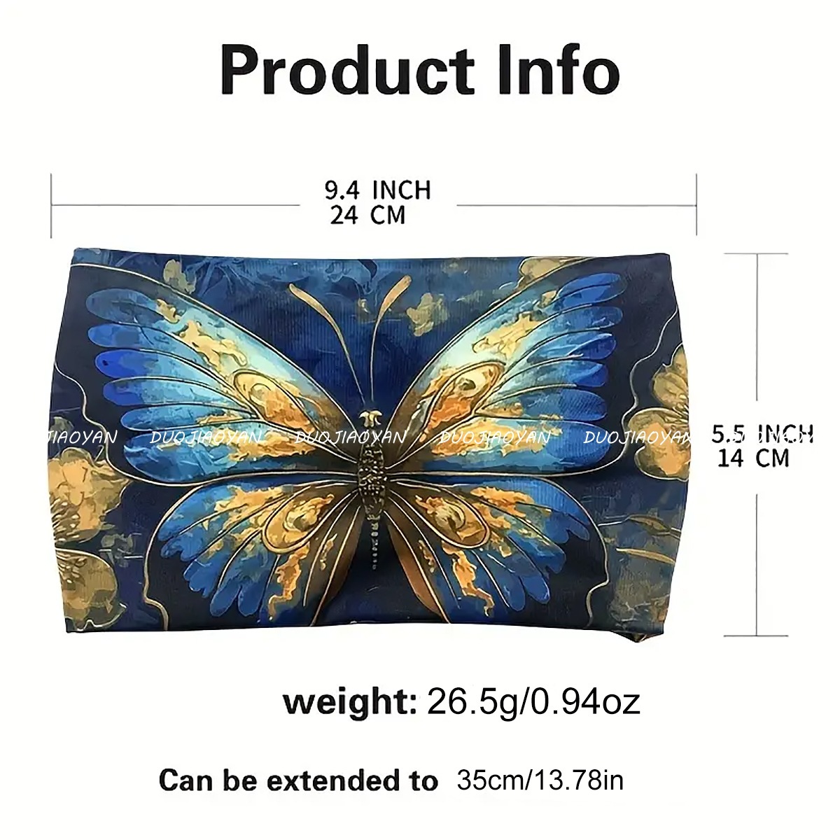 Cross-border Amazon best-selling waistband, colorful large butterfly print headscarf, wide-edge elastic sports sweat-absorbing headband Item Picture