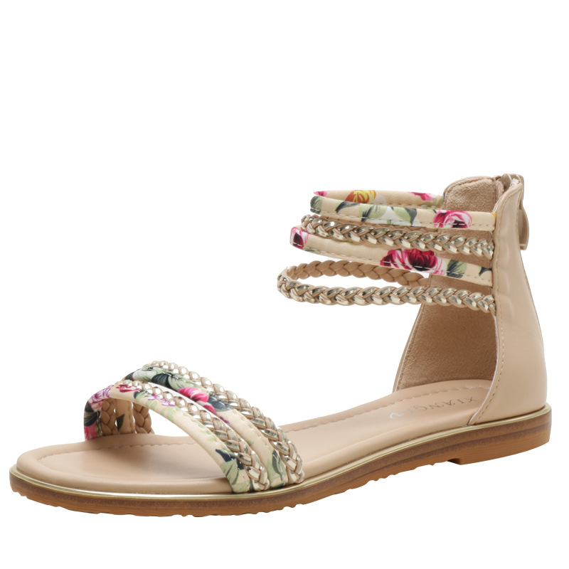 Foreign Trade Flat Roman Shoes 2023 New Women's Fashion Leisure Sandals Holiday Tour Flower Cloth Beach 914-5 Item Picture