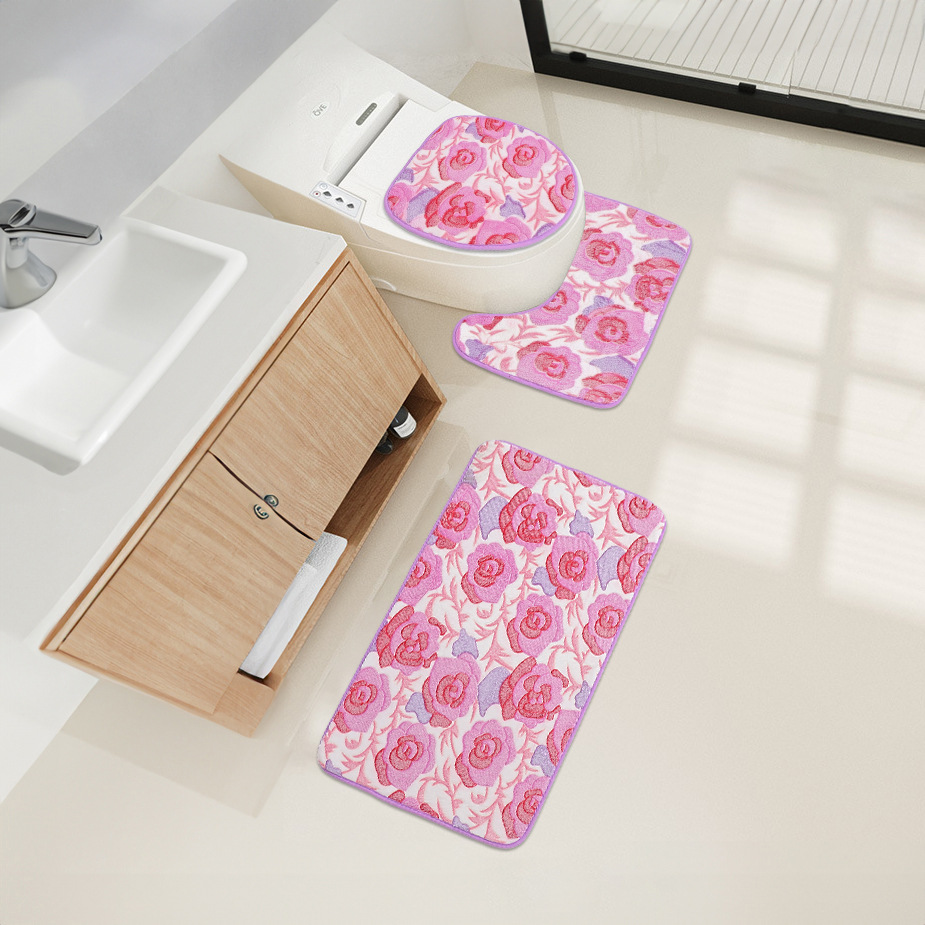 Wholesale of cross-border carpets, coral fleece three-piece sets, bathroom floor MATS, anti-slip foot MATS, bathroom absorbent sets, sofa cushions
