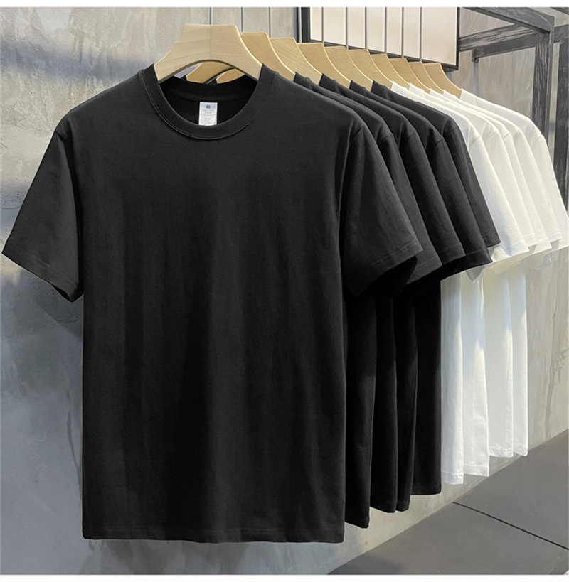 Men's and women's same style pure cotton short-sleeved T-shirt, solid color short-sleeved, women's casual, men's short-sleeved, combed heavy, 220 grams per square meter short-sleeved details Picture
