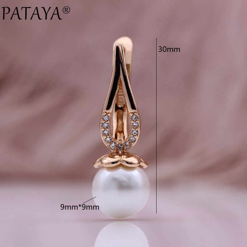 PATAYA585 rose gold electroplated earrings, cross-border AliExpress hollowed-out micro-inlaid zircon pearl earrings Item Picture