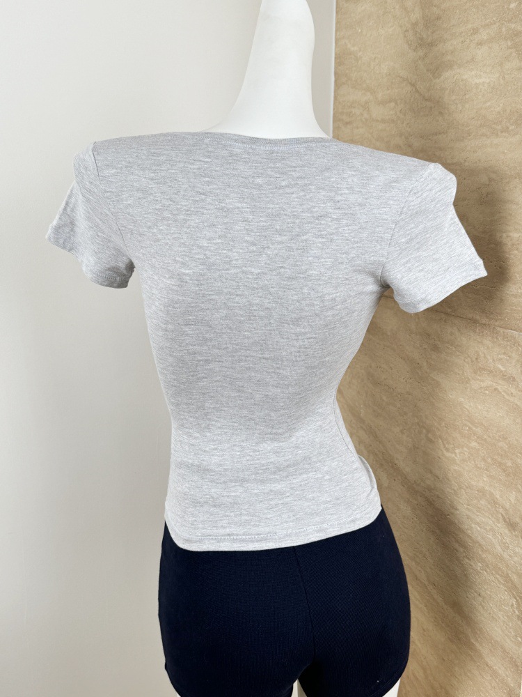 skims2025 Summer U-neck off-the-shoulder short-sleeved T-shirt for Women, tight-fitting and slimming American Spice top for women pic 15