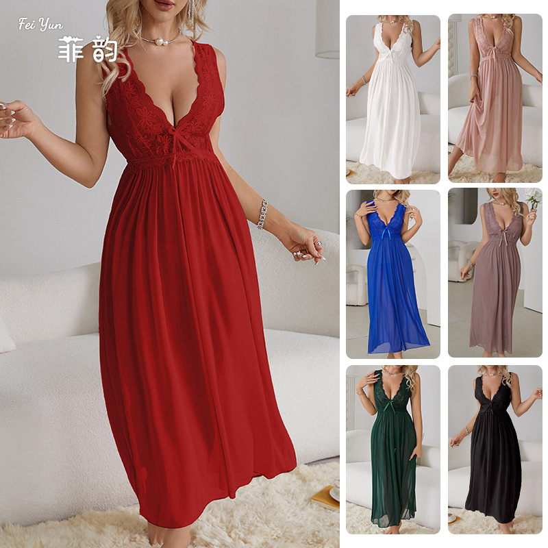 Feiyun Sexy Pajamas Long Fairy Hot Sleeping Dress Sweet Home Wear Set 419
