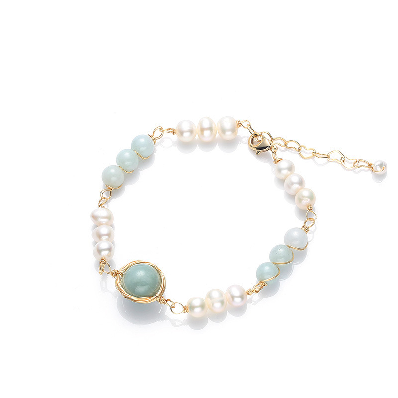 Natural freshwater pearl hand-wound jade A-grade bracelet, 14k gold-plated retro style bracelet, A gift for your best friend Item Picture
