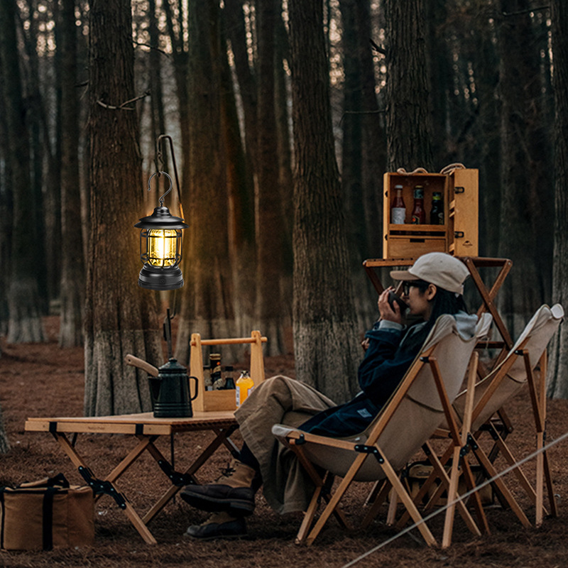 Cross-border new camping lamp, outdoor multi-functional camping tent lamp, retro horse lamp, cob rechargeable portable lamp, for home use details Picture