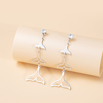 Japanese and Korean style simple fashion mermaid tail tassel temperament earrings delicate small hollow design sweet earrings