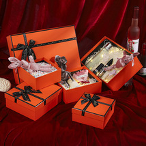 现货橙色蝴蝶结礼品盒 天地盖大号礼物包装盒口红化妆品伴手礼盒