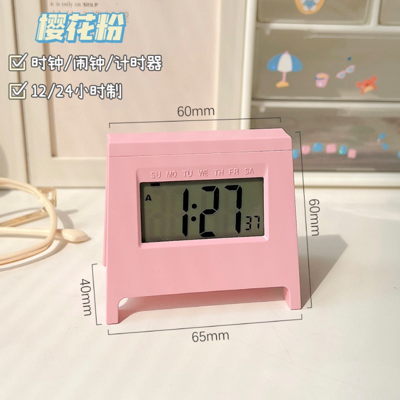 ins Mini LCD student alarm clock, new electronic clock, smart desktop, multi-functional clock with luminous temperature and calendar Specification image