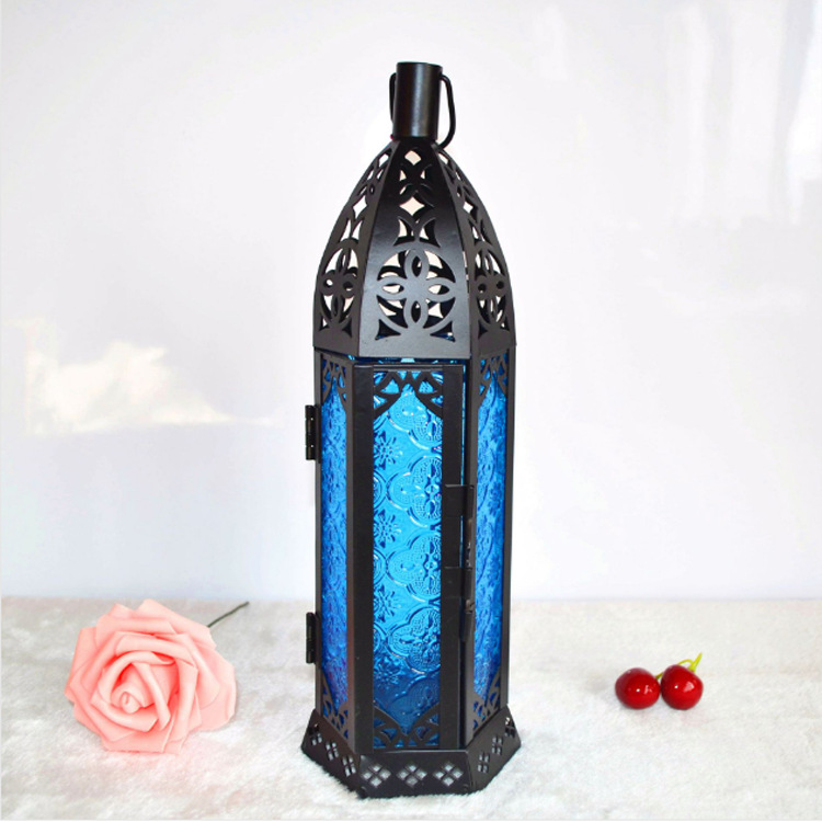 跨境复古款摩洛哥乡村铁艺风灯香薰玻璃蜡烛台家居氛围感装饰摆件