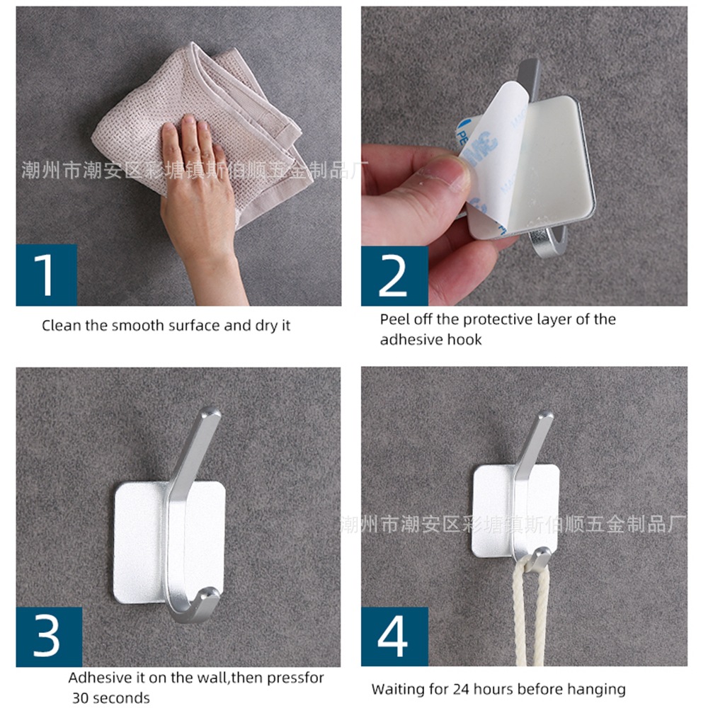 跨境太空铝免钉挂钩浴室衣钩单钩门后金属无痕挂钩厨房卫生间挂钩详情4
