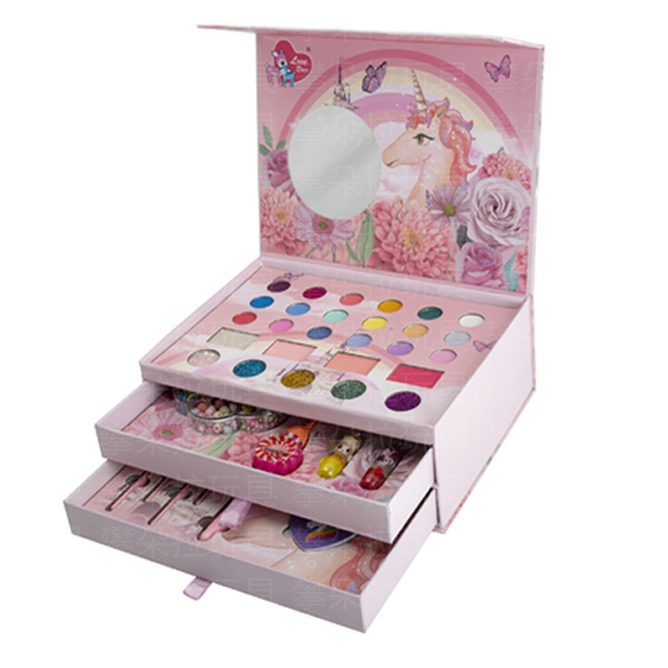 Children's makeup toys, Unicorn Makeup set, beaded eyeshadow and nail art three-in-one set gift box, play house Specification image