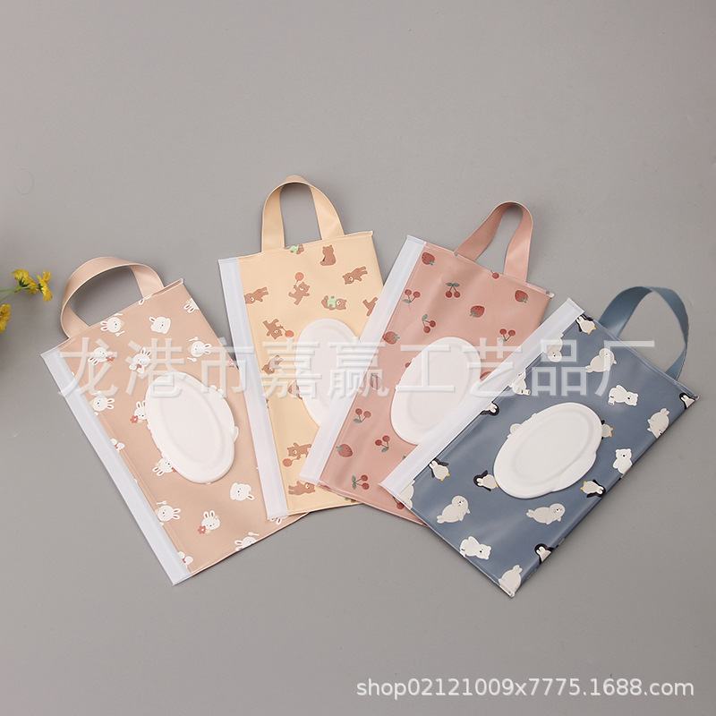 In-stock EVA hand-held wet tissue bags, pull-out flip-top makeup remover cotton bags, hand-held rope car hanging bags