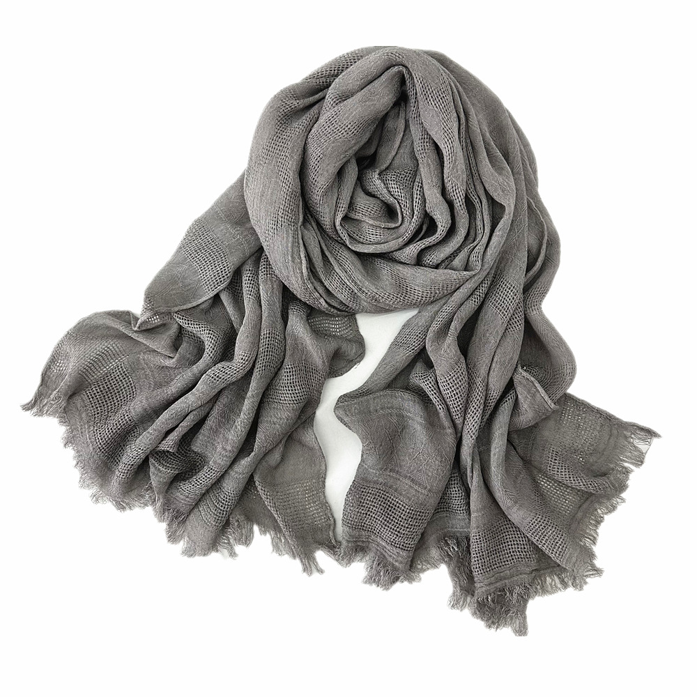 Cross-Border Scarf Spring Foreign Trade Cotton Scarf Female Solid Color Dirty Jacquard Hollow Scarf Muslim Scarf Specification drawing