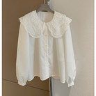 白色娃娃领衬衫女2023春秋新款法式设计感小众衬衣钩花蕾丝领上衣