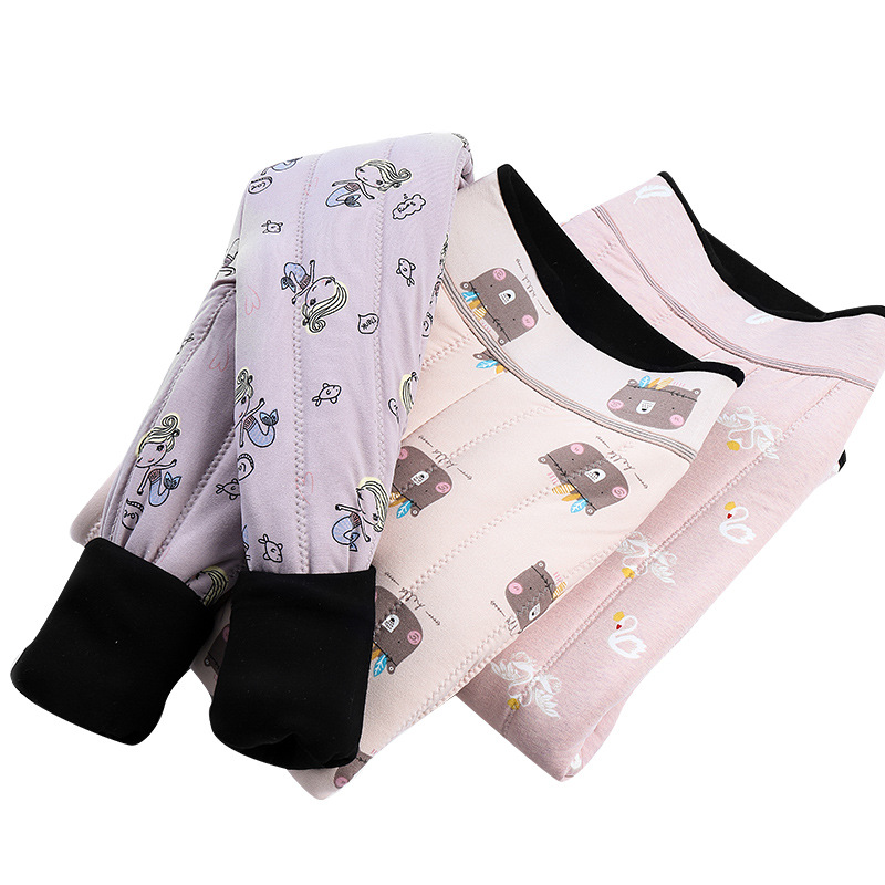 2022 Northern Extra Thick Children's Thermal Pants Silk Cotton Winter Girls' Leggings Plus Fleece Thickened Foot Pants Item Picture